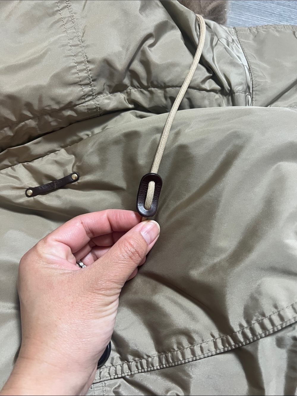 3-in 1 Burberry Beige/Tan Quilted Hooded Belted Parka with Faux Fur Trim - Picture 12 of 16
